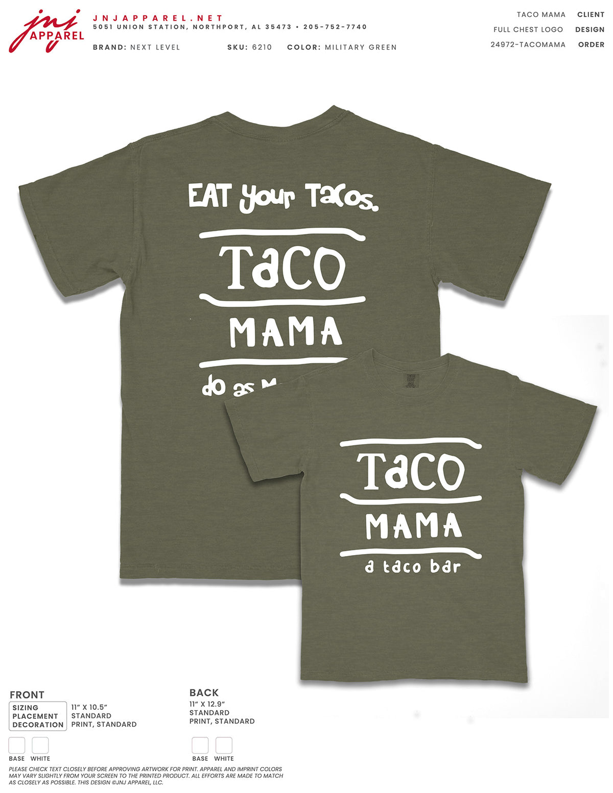 Taco Mama Red/Army Green/Lime Green T-Shirt with White Logo on the front