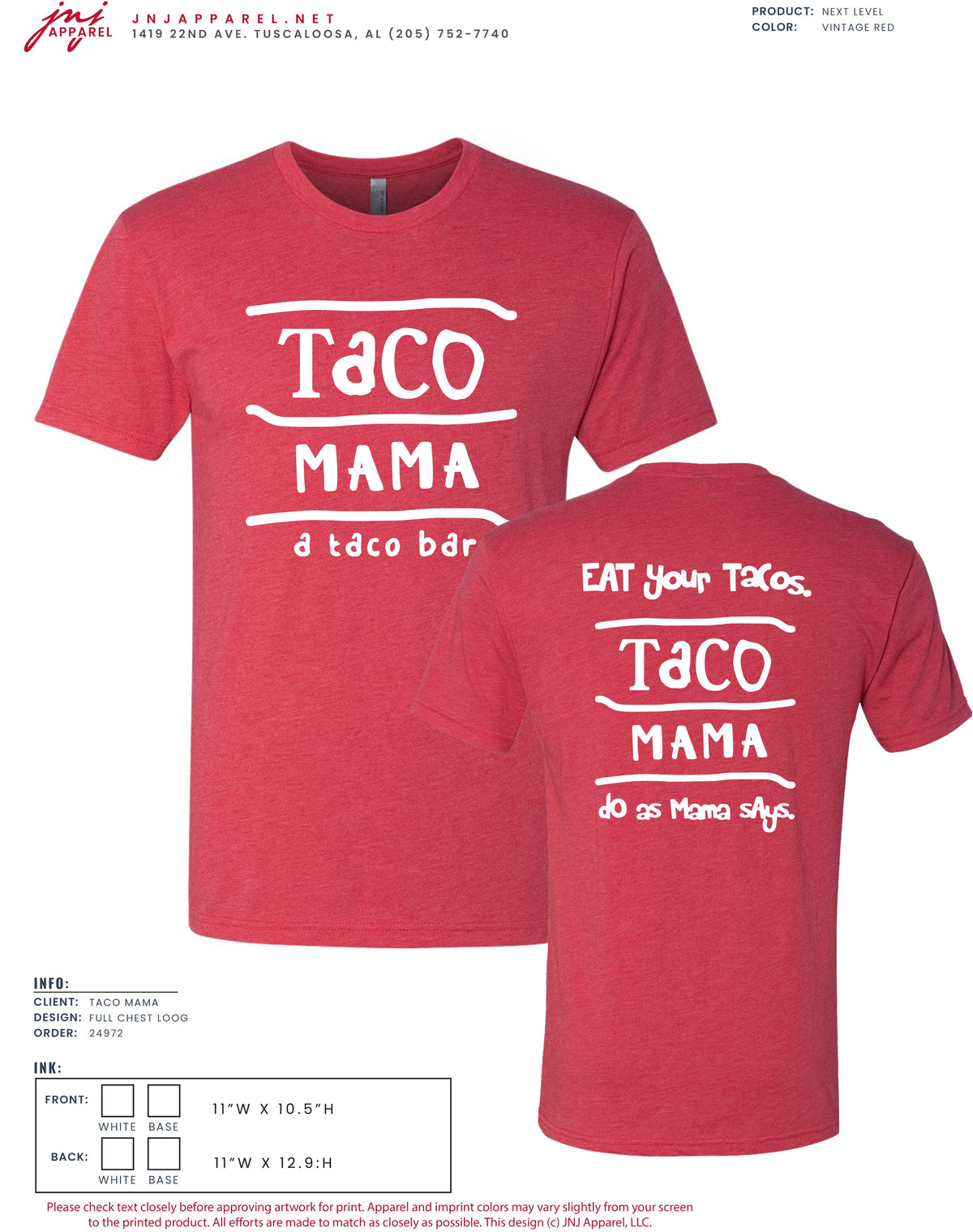 Taco Mama Red/Army Green/Lime Green T-Shirt with White Logo on the front